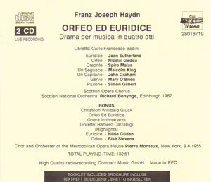 JOAN SUTHERLAND 'Orfeo Ed Euridice' - 2CD VERONA 28018-19