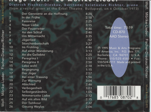 DIETRICH FISCHER-DIESKAU/Wolf 26 Morike Lieder CD-870
