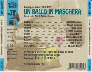VERDI 'JN BALLO IN MASCHERA' - 2CD 78005