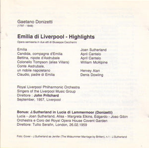 JOAN SUTHERLAND: "Emilia di Liverpool' - 1 MCD 915.45